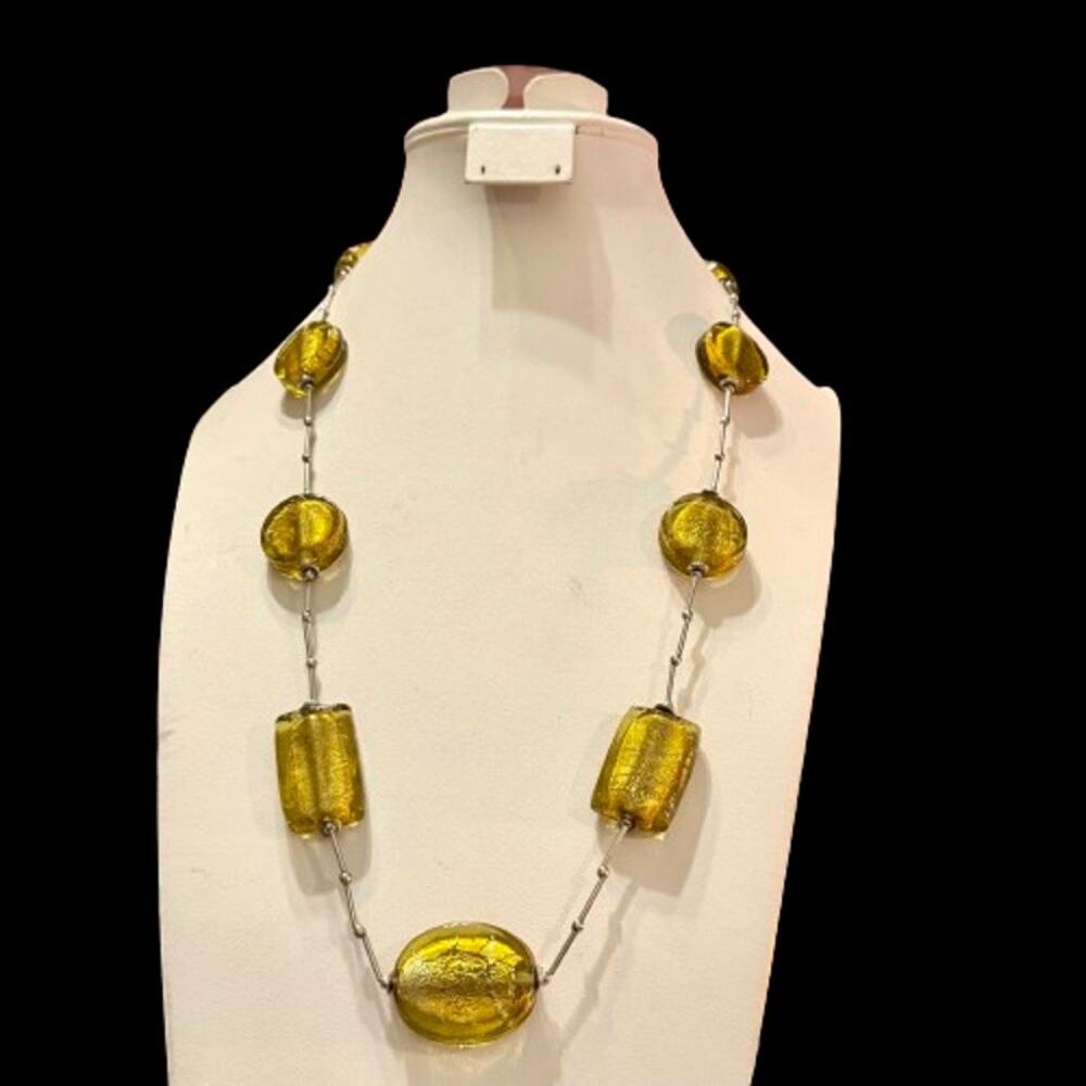 Murano Style Art Glass Gold Foil Beaded Statement Necklace